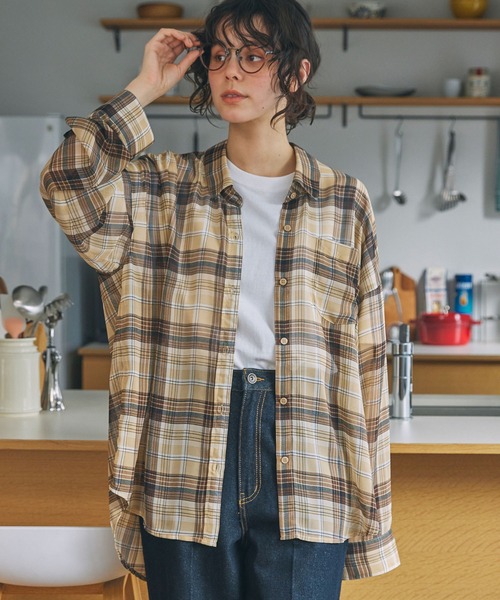 オーバーサイズ シアー チェックシャツ≪冷房対策/体型カバー≫ MONO