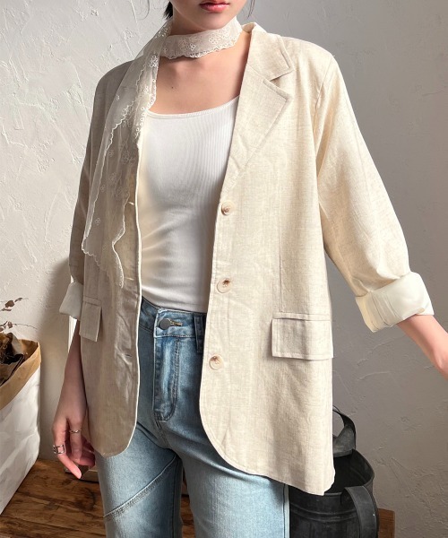 バックラッシュ　ベージュ リネン テーラードジャケットM LINEN CANVAS “GARMENT-NATURAL DYED” JACKET - BACKLASH バック