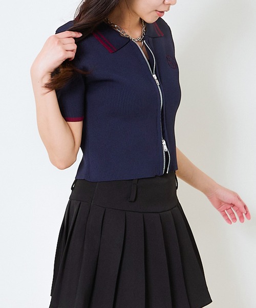 GORGE(ゴージ)の「《Wジップ×配色ライン》レディース 半袖ニットカーディガン トップス 襟付き 春夏秋(カーディガン/ボレロ・レディース・オフホワイト/チャコール/ネイビー/ボルドー・F)」の16枚目の写真