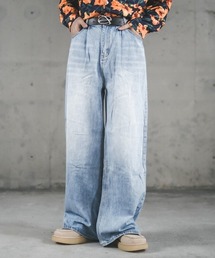 Vintage wash wide straight denim pants / ビンテージウォッシュワイドストレートデニムパンツ