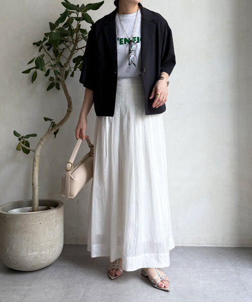 DouDou（ドゥドゥ）の「接触冷感5分袖ジャケット（テーラードジャケット・レディース・チャコールグレー/ベージュ/ブラック・FREE）」の6枚目の写真