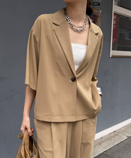 DouDou（ドゥドゥ）の「接触冷感5分袖ジャケット（テーラードジャケット・レディース・チャコールグレー/ベージュ/ブラック・FREE）」の20枚目の写真