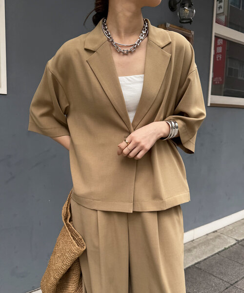 DouDou（ドゥドゥ）の「接触冷感5分袖ジャケット（テーラードジャケット・レディース・チャコールグレー/ベージュ/ブラック・FREE）」の21枚目の写真