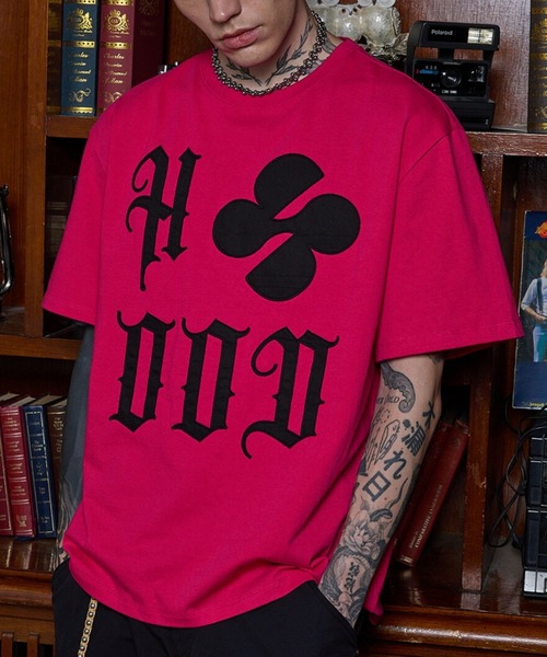 HOODHOOD（フッドフッド）の「【UNISEX】HOODHOOD／ロゴApplique T（Tシャツ/カットソー・レディース・ピンク/ホワイト/ブラック/チャコール・MEDIUM/LARGE）」の4枚目の写真