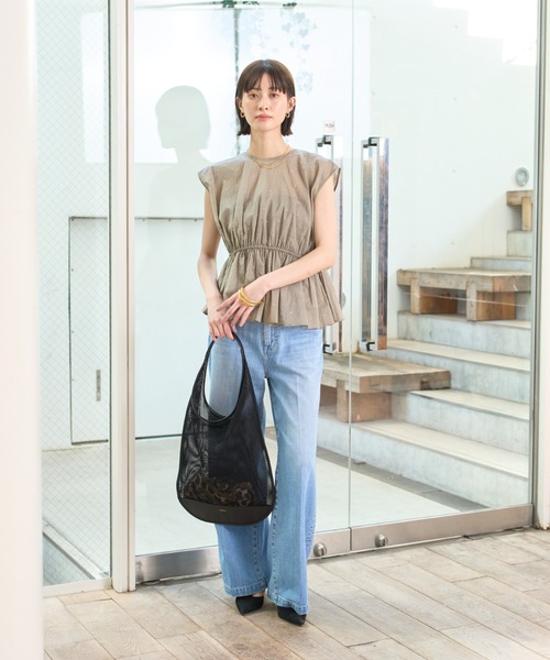 シルバードット刺繍ペプラムブラウス Rouge vif Anna ブラウス シャツ シルバードット刺繍ペプラム