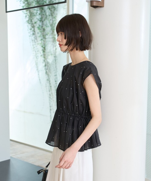 セール】シルバードット刺繍ペプラムブラウス（シャツ/ブラウス