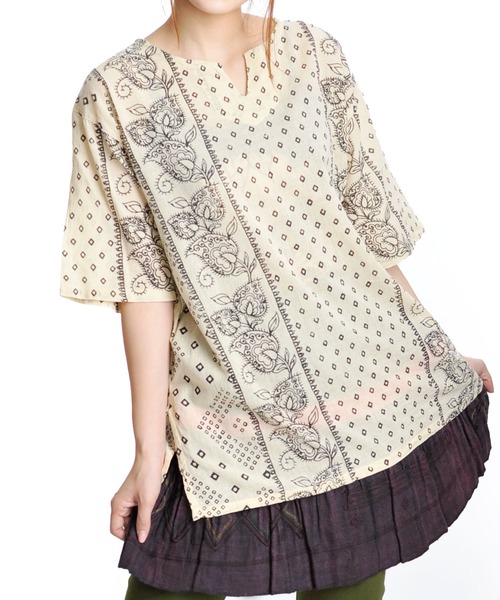 MARAI(マーライ)の「キーネックプルオーバー 半袖 Tシャツ ゆったり オーバーサイズ(Tシャツ/カットソー・レディース・A/B/C/D/F/G/I/H・FREE)」の1枚目の写真