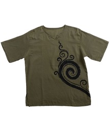 キーネックプルオーバー 半袖 Tシャツ ゆったり オーバーサイズ