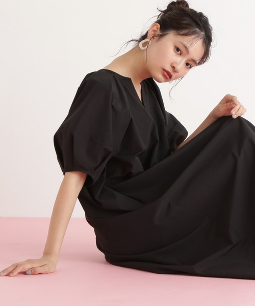N.(N. Natural Beauty Basic)(エヌエヌナチュラルビューティーベーシック)の「タックスリーブワンピース(ワンピース・レディース・ブラック/オレンジ・MEDIUM)」の2枚目の写真