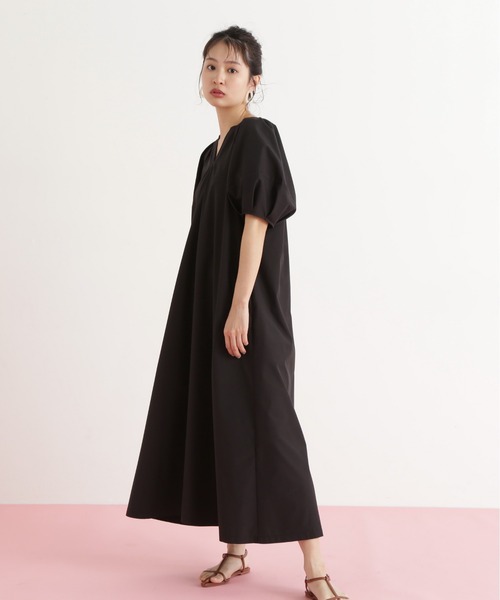 N.(N. Natural Beauty Basic)(エヌエヌナチュラルビューティーベーシック)の「タックスリーブワンピース(ワンピース・レディース・ブラック/オレンジ・MEDIUM)」の4枚目の写真