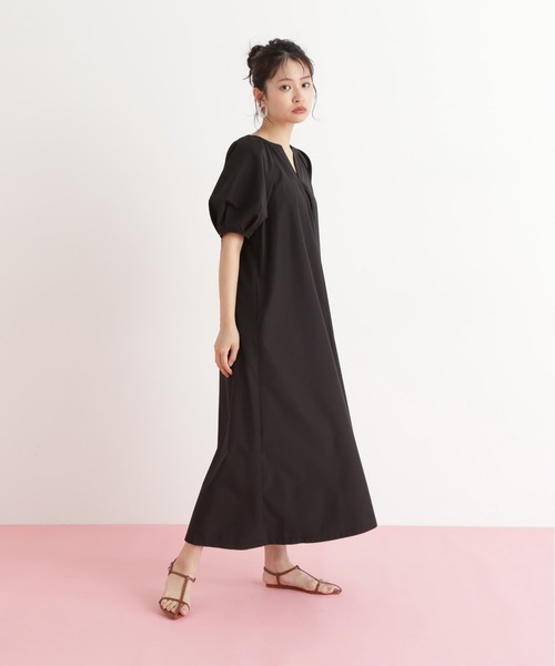 N.(N. Natural Beauty Basic)(エヌエヌナチュラルビューティーベーシック)の「タックスリーブワンピース(ワンピース・レディース・ブラック/オレンジ・MEDIUM)」の7枚目の写真