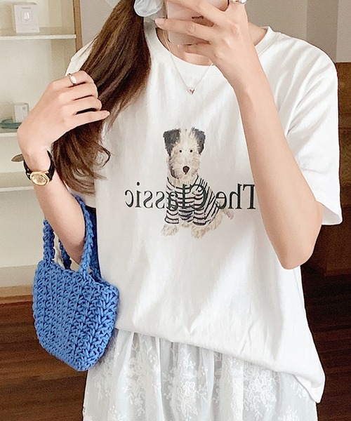 ROOPTOKYO(ループトウキョウ)の「ドッグプリント半袖Tシャツ 秋物 秋服 2026年秋冬(Tシャツ/カットソー・レディース・ライトグレー/ホワイト・FREE)」の1枚目の写真
