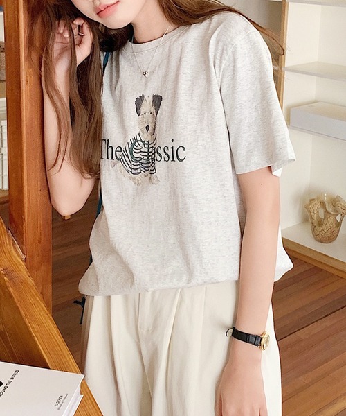 ROOPTOKYO(ループトウキョウ)の「ドッグプリント半袖Tシャツ 秋物 秋服 2026年秋冬(Tシャツ/カットソー・レディース・ライトグレー/ホワイト・FREE)」の4枚目の写真