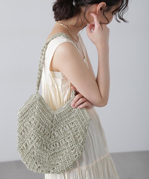 FREE'S MART（フリーズマート）の「透かし編みミニトートバッグ（トートバッグ・レディース・ベージュ/ライトグリーン・ﾌﾘ-）」の11枚目の写真