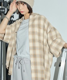 ヴィンテージ加工 ブリーチチェック半袖シャツ