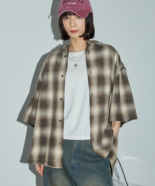 Anchor Smith（アンカー スミス）の「ヴィンテージ加工 ブリーチチェック半袖シャツ（シャツ/ブラウス・メンズ・ベージュ/ブラック/サックスブルー/レッド・M/L）」の6枚目の写真