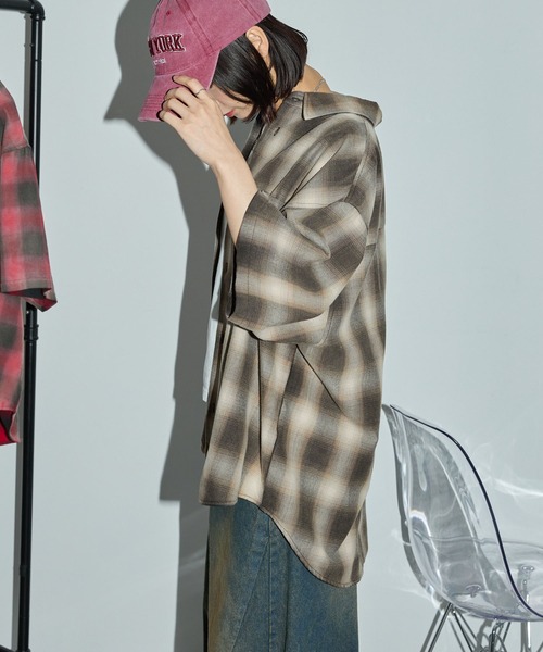 Anchor Smith（アンカー スミス）の「ヴィンテージ加工 ブリーチチェック半袖シャツ（シャツ/ブラウス・メンズ・ベージュ/ブラック/サックスブルー/レッド・M/L）」の7枚目の写真