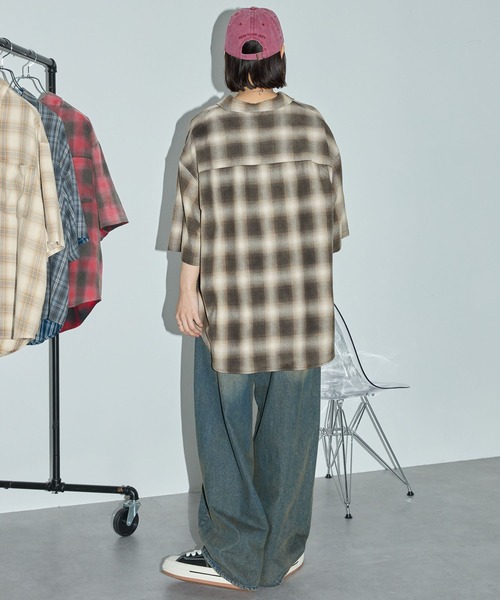 Anchor Smith（アンカー スミス）の「ヴィンテージ加工 ブリーチチェック半袖シャツ（シャツ/ブラウス・メンズ・ベージュ/ブラック/サックスブルー/レッド・M/L）」の13枚目の写真