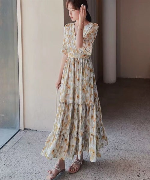 i-dare（アイディア）の「【i-dare】花柄 半袖 ティアード ワンピース（ワンピース・レディース・ホワイト・X-LARGE/MEDIUM/LARGE）」の3枚目の写真