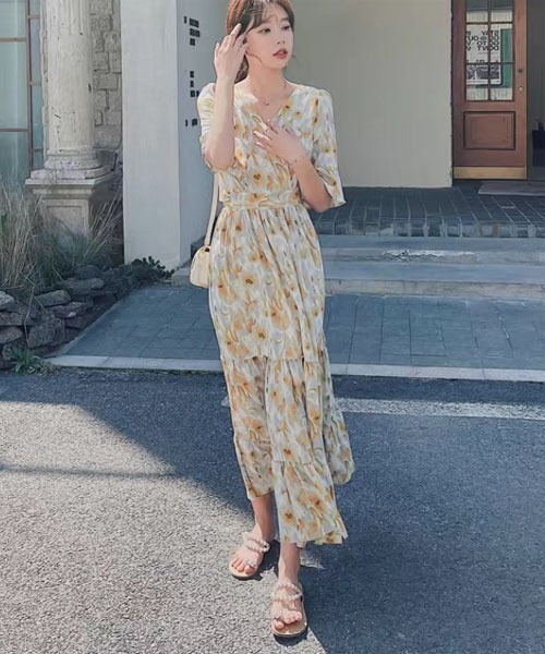 i-dare（アイディア）の「【i-dare】花柄 半袖 ティアード ワンピース（ワンピース・レディース・ホワイト・X-LARGE/MEDIUM/LARGE）」の5枚目の写真