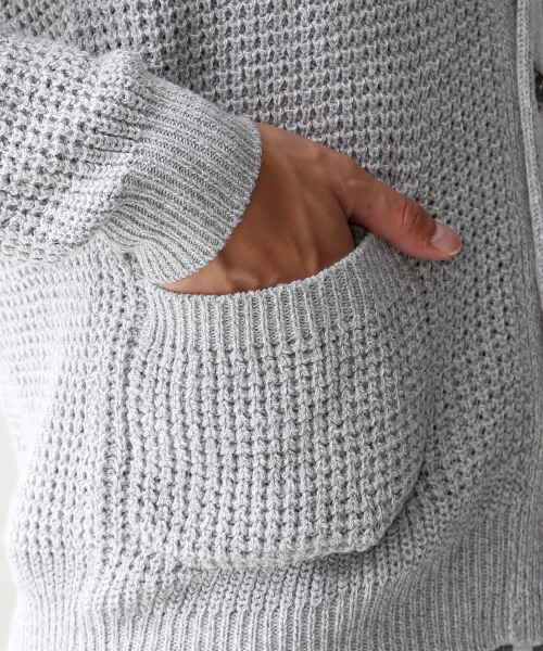GRAY　コットン　ワッフル編み　ショールカラー　カーディガン　イタリア製 GRAY コットン ワッフル編み ショールカラー カーディガン イタリア製