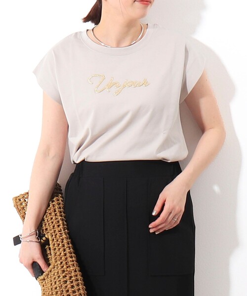 MICO COULIER(ミコクリエ)の「《接触冷感》《吸水速乾》DRY COTTON ラメプリントノースリーブTシャツ(Tシャツ/カットソー・レディース・ブラック/ベージュ/ホワイト系その他/オフホワイト・38)」の4枚目の写真