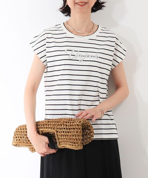 MICO COULIER(ミコクリエ)の「《接触冷感》《吸水速乾》DRY COTTON ラメプリントノースリーブTシャツ(Tシャツ/カットソー・レディース・ブラック/ベージュ/ホワイト系その他/オフホワイト・38)」の2枚目の写真