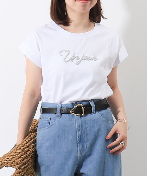 MICO COULIER(ミコクリエ)の「《接触冷感》《吸水速乾》DRY COTTON ラメプリントノースリーブTシャツ(Tシャツ/カットソー・レディース・ブラック/ベージュ/ホワイト系その他/オフホワイト・38)」の1枚目の写真