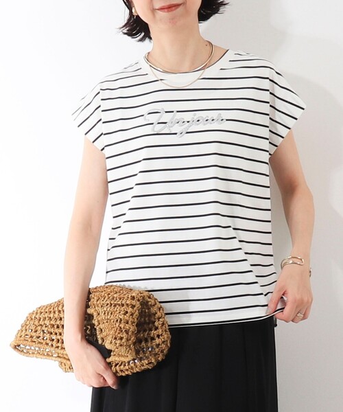 MICO COULIER(ミコクリエ)の「《接触冷感》《吸水速乾》DRY COTTON ラメプリントノースリーブTシャツ(Tシャツ/カットソー・レディース・ブラック/ベージュ/ホワイト系その他/オフホワイト・38)」の9枚目の写真