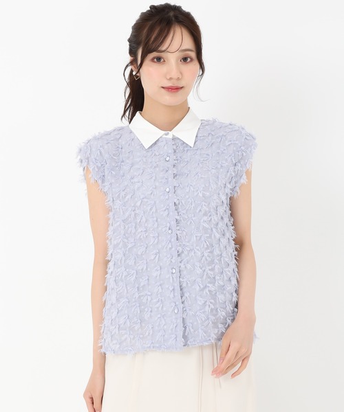 襟付きフリンジリボンチュールブラウス トランテアン セール】2025春夏新作 襟付きフリンジリボンチュールブラウス