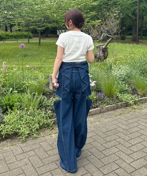 バックリボンサイドカットワイドデニム（デニムパンツ）｜nemne