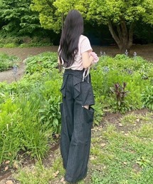 【極美品】nemne store バックリボンサイドカットワイドデニム ブラック バックリボンサイドカットワイドデニム（デニムパンツ）｜nemne