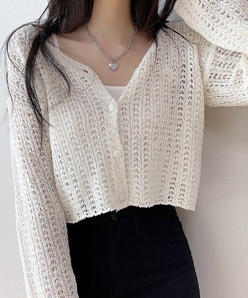 FOXEY☆超美品☆リネン素材透かし編みカーディガンボレロ　38 FOXEY☆超美品☆リネン素材透かし編みカーディガンボレロ 38