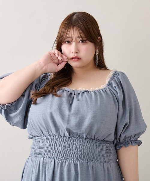 ルオシー louiosy レースティアードパフスリーブワンピ LL 大きいサイズ】レースティアードパフスリーブワンピ（ワンピース