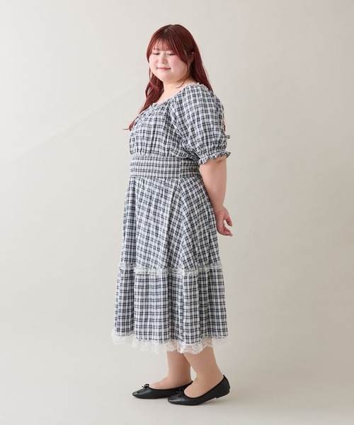 ルオシー louiosy レースティアードパフスリーブワンピ LL Louiosy ワンピース 「大きいサイズ」レースティアード