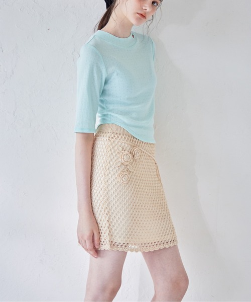 etre loin(エトルワン)の「Rose crochet mini skirt(スカート・レディース・サックスブルー/ベージュ/ネイビー・M)」の7枚目の写真