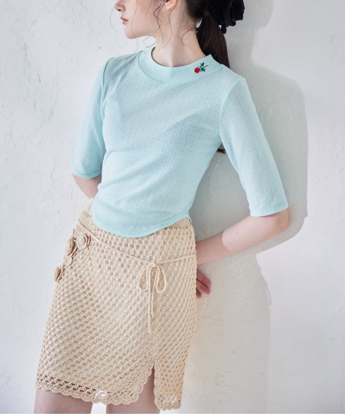 etre loin(エトルワン)の「Rose crochet mini skirt(スカート・レディース・サックスブルー/ベージュ/ネイビー・M)」の5枚目の写真