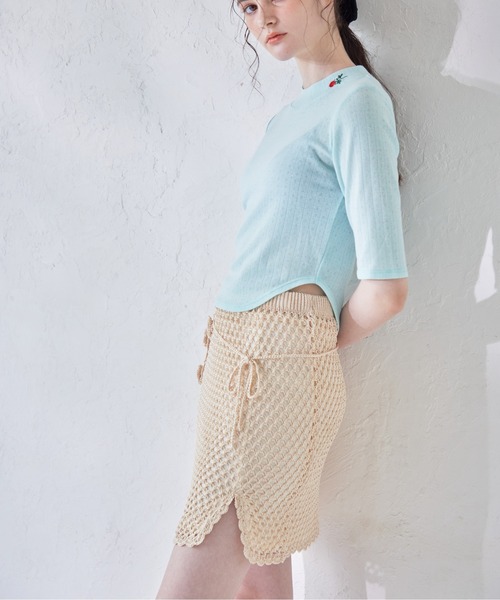 etre loin(エトルワン)の「Rose crochet mini skirt(スカート・レディース・サックスブルー/ベージュ/ネイビー・M)」の6枚目の写真