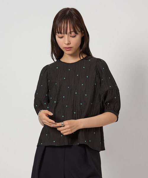 EMMEL REFINES エメルリファインズ ハートシシュウ ブラウス 黒 EMMEL REFINES エメルリファインズ ハートシシュウ ブラウス 黒