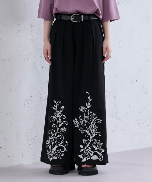 フラワー刺繍ワイドパンツ（その他パンツ）｜Ellno Loset（エルノ