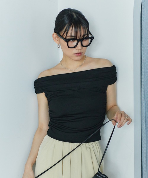 LIENCOEUR（リアンクール）の「オフショルカットトップス（Tシャツ/カットソー・レディース・ピンク/ホワイト/ブラック・FREE）」の19枚目の写真