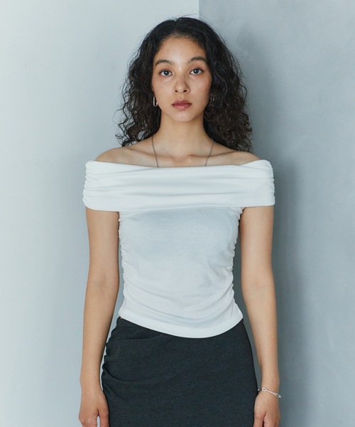 LIENCOEUR（リアンクール）の「オフショルカットトップス（Tシャツ/カットソー・レディース・ピンク/ホワイト/ブラック・FREE）」の10枚目の写真