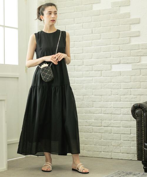 セール】麻混シアーギャザーティアードワンピース【洗濯機洗い可