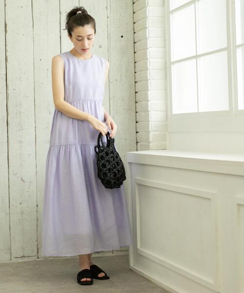 セール】麻混シアーギャザーティアードワンピース【洗濯機洗い可