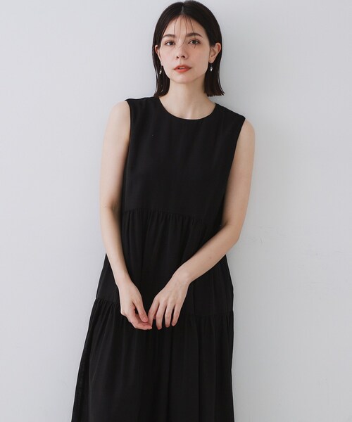 セール】麻混シアーギャザーティアードワンピース【洗濯機洗い可