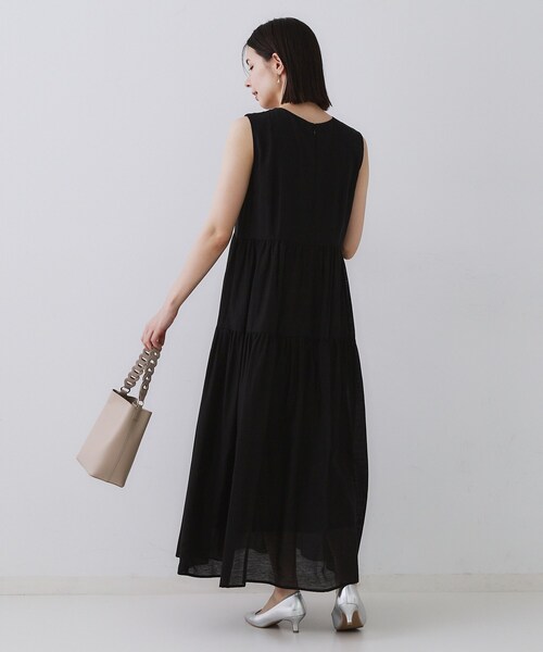 Rene 麻ベージュティアードワンピース Vネックティアードワンピース 綿麻オックス | OPナガソデ