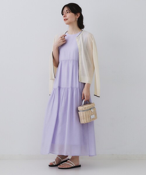 OPAQUE.CLIP（オペークドットクリップ）の「麻混シアーギャザーティアードワンピース【洗濯機洗い可】（ワンピース・レディース・ブラック/ブラウン系その他/パープル/ブルー系その他・38/40/36/42）」の6枚目の写真