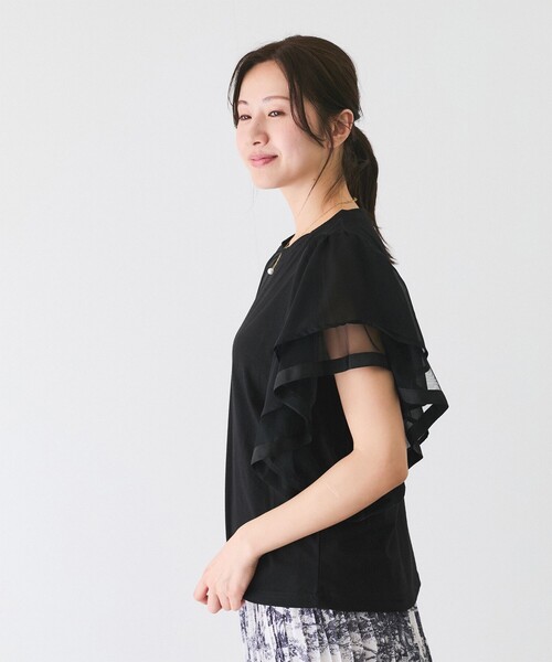 Jayro(ジャイロ)の「テープ付フレンチ袖プルオーバー(Tシャツ/カットソー・レディース・ブラック/ホワイト・FREE)」の5枚目の写真