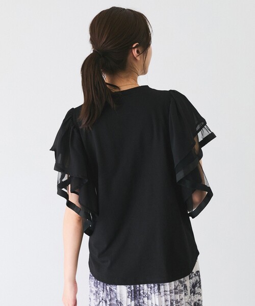 Jayro(ジャイロ)の「テープ付フレンチ袖プルオーバー(Tシャツ/カットソー・レディース・ブラック/ホワイト・FREE)」の6枚目の写真