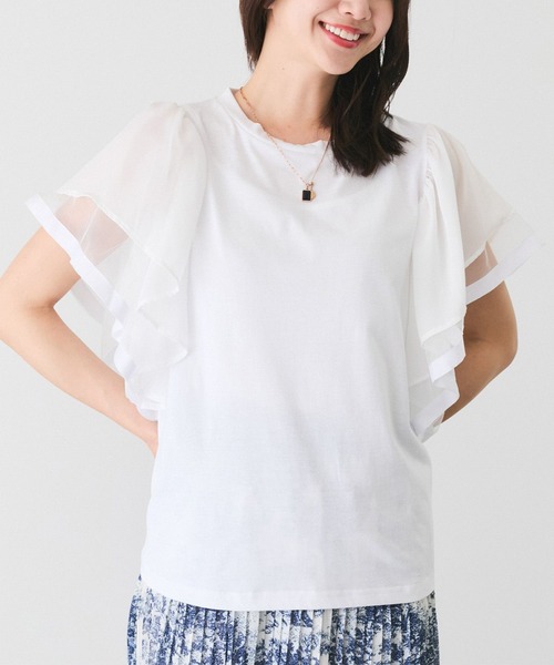 Jayro(ジャイロ)の「テープ付フレンチ袖プルオーバー(Tシャツ/カットソー・レディース・ブラック/ホワイト・FREE)」の1枚目の写真